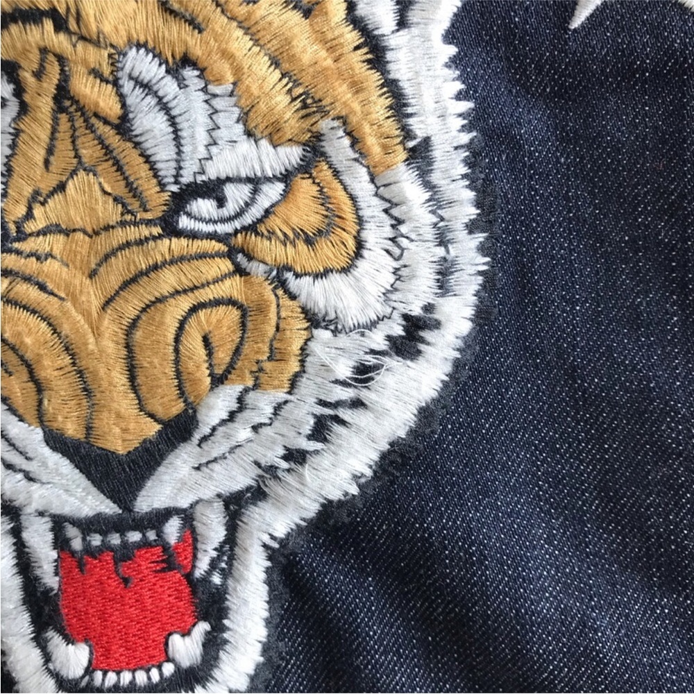 Sandro Tiger Embroidered Denim Jacket Back Tiger Animal Print Jean Jacket size S - Picture 5 of 11